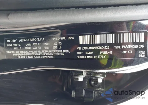 2019 Alfa Romeo Giulia Ti Sport Rwd z USA, uszkodzony, nr VIN ZARFAMBN8K7604225